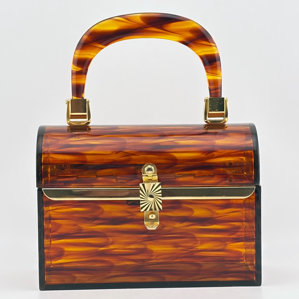 Pre-Loved Vintage MORLE Italy Tiger Striped Lucite Lunchbox Bag RARE❤️